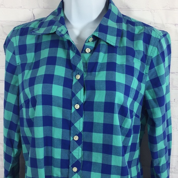 Talbots Large Checked Long Button Cuff Sleeve Top - Picture 2 of 9